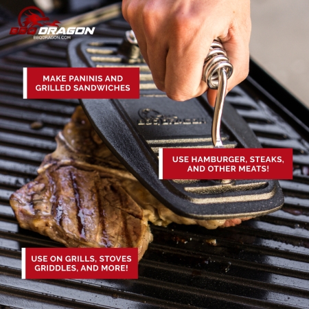Grill Press - Extra-heavy Cast Iron BBQ and Steak Press