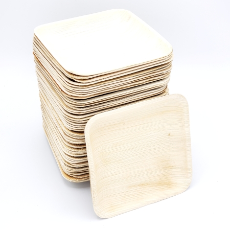 6" Square Heavy Duty Disposable Palm Leaf Plates - Set of 50