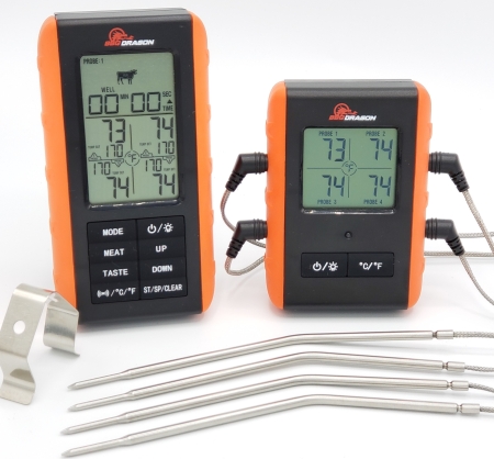 2 Piece Wireless Meat Thermometer with Remote, 4 High Temperature Probes