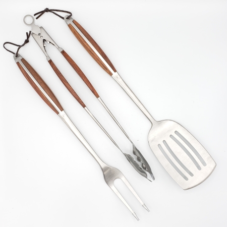 Luxury 3 Piece Stainless Steel Rosewood Grill Tool Set