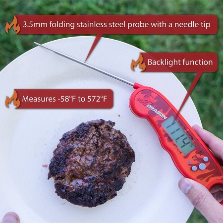 BBQ Dragon Ultimate Grill Accessories Set - Non Stick Rib Rack Bundle with Instant Read Meat Thermometer and Extreme Heat Resistant Gloves - Heavy Duty & Durable BBQ Tools