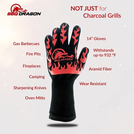 BBQ Dragon Ultimate Grill Accessories Set - Non Stick Rib Rack Bundle with Instant Read Meat Thermometer and Extreme Heat Resistant Gloves - Heavy Duty & Durable BBQ Tools