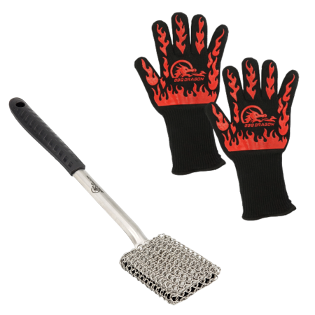 BBQ Dragon Ultimate Grill Accessories Set Chainmail Grill Brush & Extreme Heat Grill Gloves – 932F Temperature Resistant